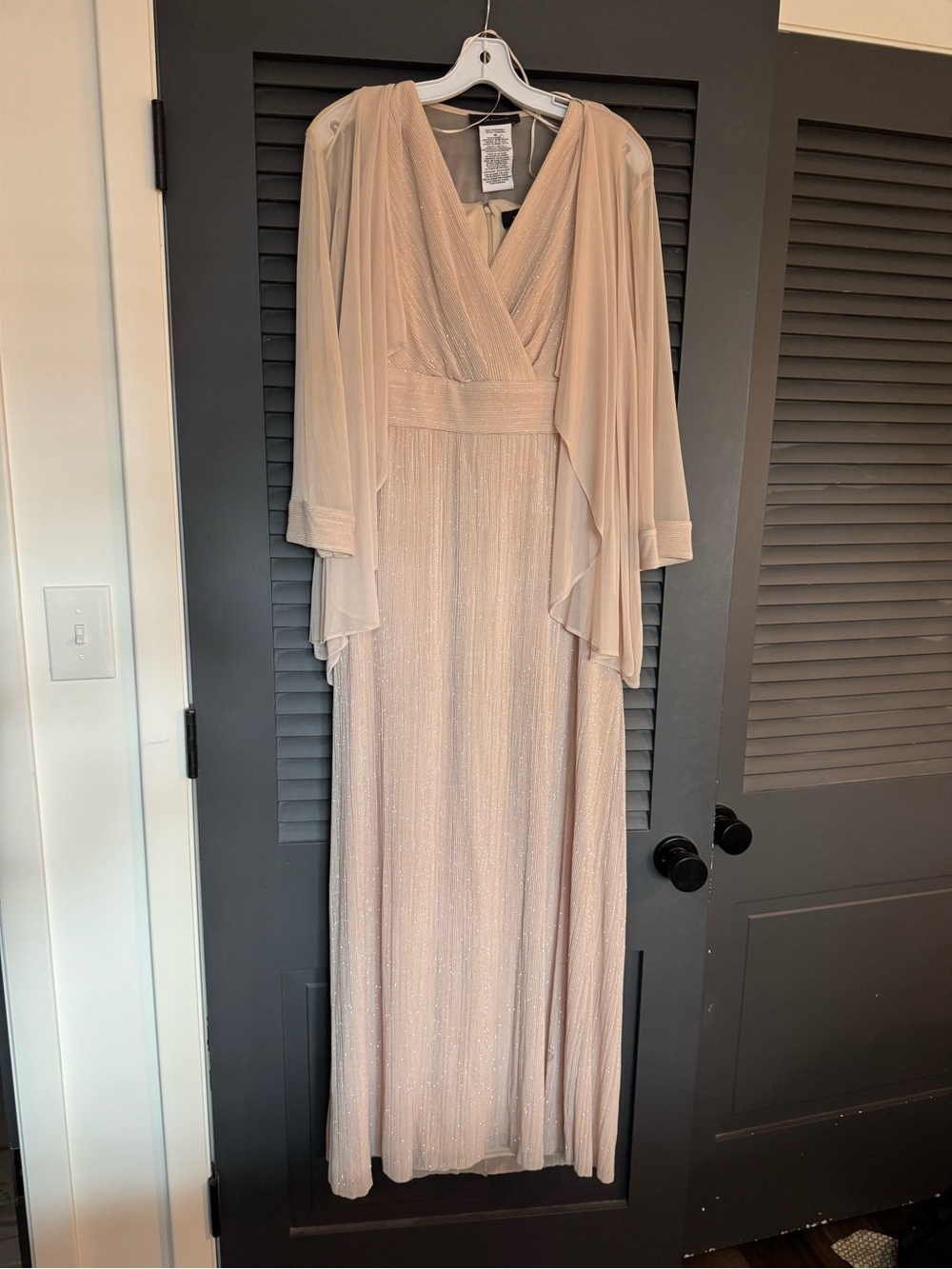 R&M Richards Light Tan Maxi Gown with Sheer Cape
